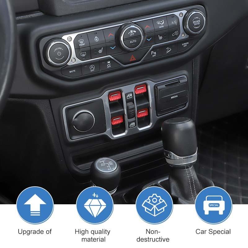 Fönsterkontrollknapp Dekoration Dekorativt Skydd Klistermärke Passar För Jeep Wrangler JL För JT Gladiator 2018 Och Upp Interiörtillbehör