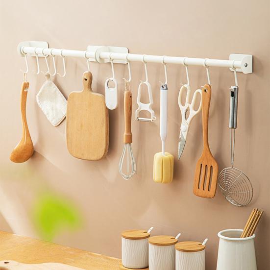 Utensil Rack Wall Mounted Punch Free Movable Hooks Load-bearing Kitchen Utensil Hanger Holder Rack for Home