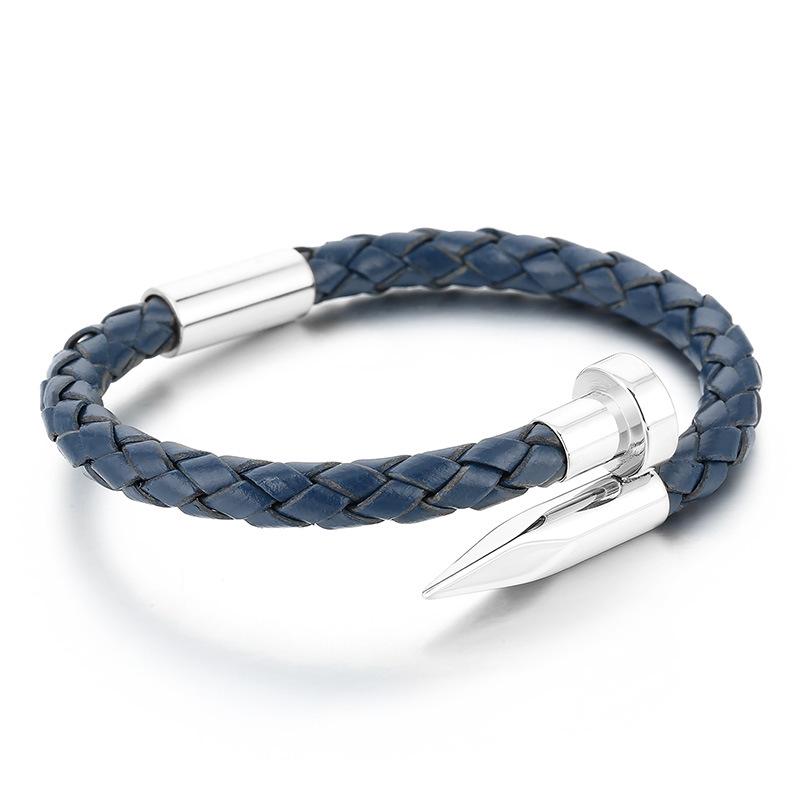 Men's Leather Magnetic Clasp Bracelet with Stainless Steel Nails
