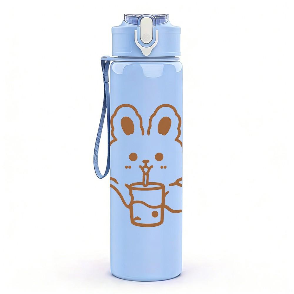 1PC Drinking Bunny Sketch 750ml Color Plastic Sports Water Bottle Leakproof Flip Straw Lid Suitable for Sports Office Home Use