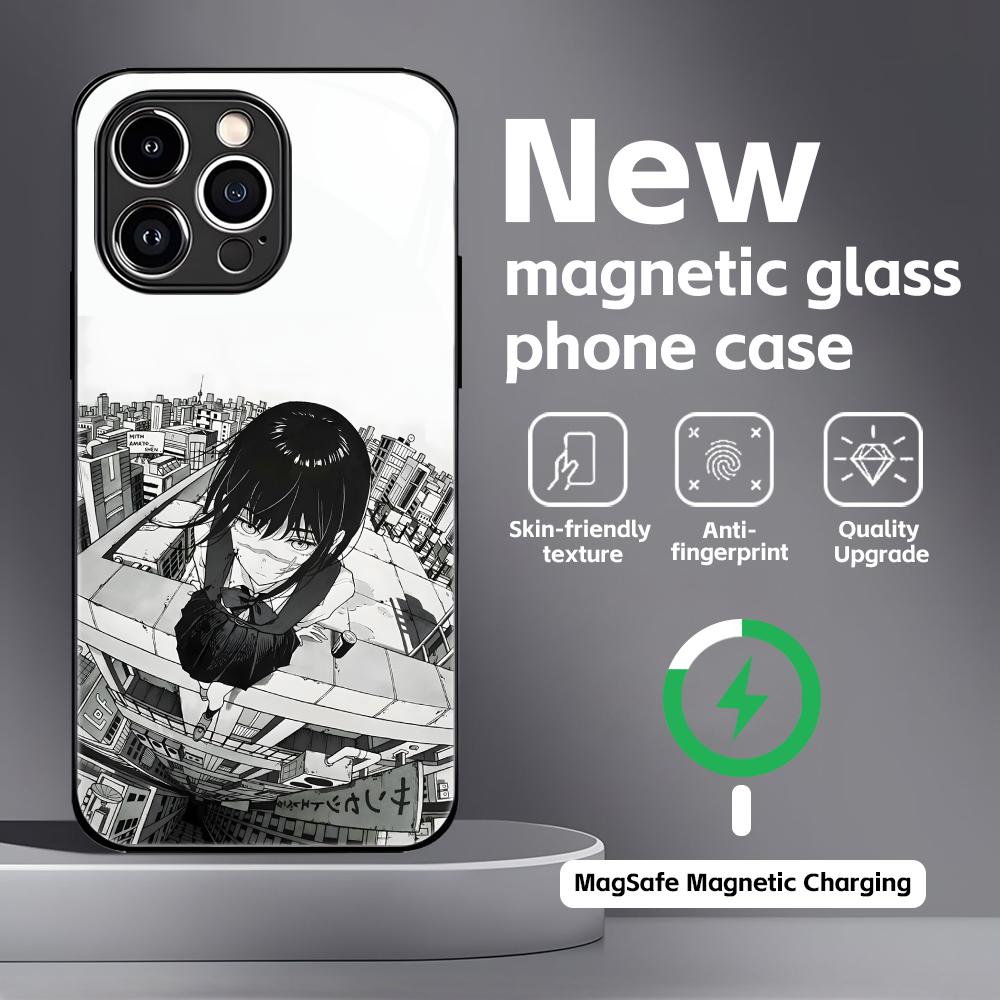 Anime Chainsaw Man Phone Case For iPhone17 16 15 14 13 12 11 X XR XS 8 Plus Mini Pro Max Glass Magnetic Case