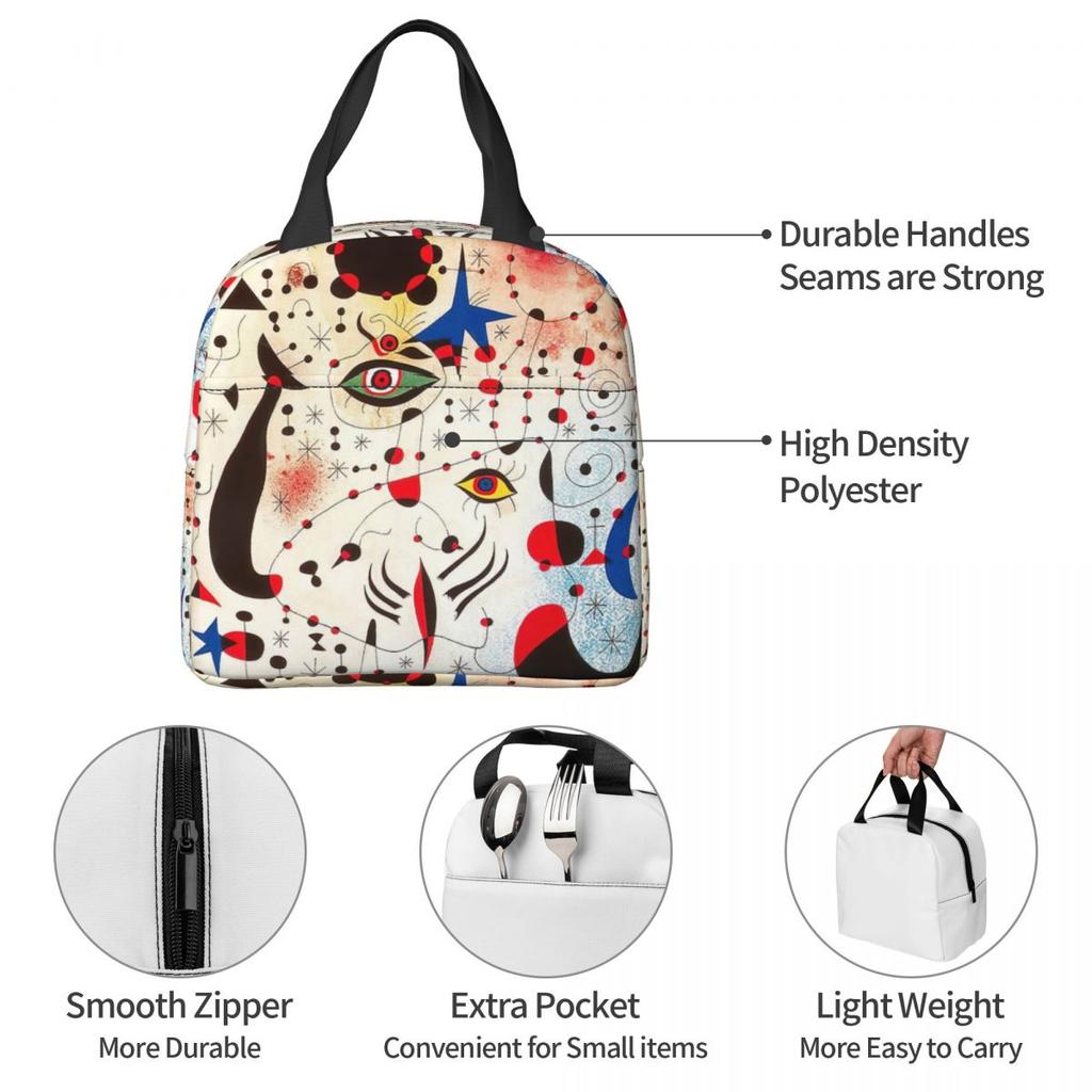 Joan Miro Insulated Lunch Bag for Women Kids Portable Food Boxes Thermal Lunch Box Tote