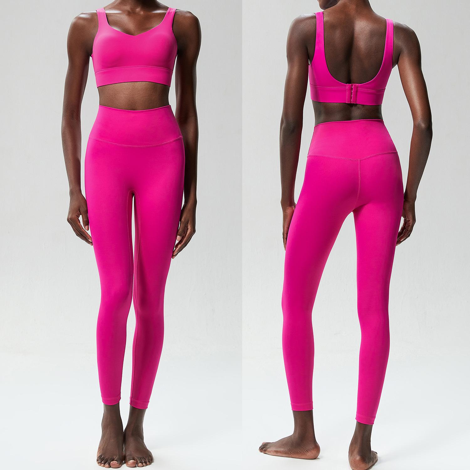 

Комплект из двух предметов для фитнеса и йоги, женский однотонный маслянистый мягкий спортивный костюм, дышащий, быстросохнущий, спортивная одежда для бега, одежда для тренировок S красный