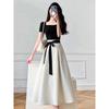 Short-Sleeve Skirt Strappy Dress Elegant Women's Short-Sleeved Skirt Tied Dress