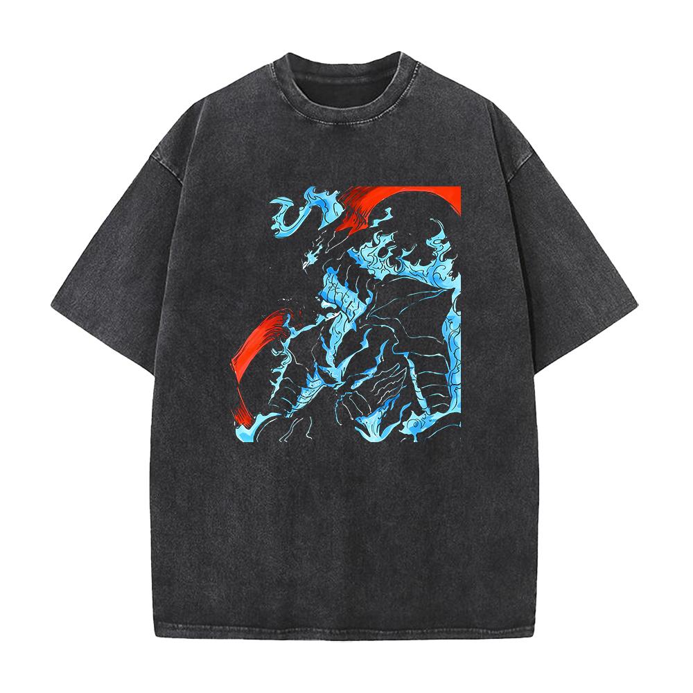 Japan Anime Solo Leveling Igris Cool Print Tee Men Women Manga Cotton T Shirts Vintage Washed Tshirt Harajuku Male T-shirt