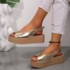Fashion Peep Toe Platform Sandals for Women 2025 Summer Thick Bottom Beach Shoes Woman Gold Buckle Strap Wedge Sandalias Mujer
