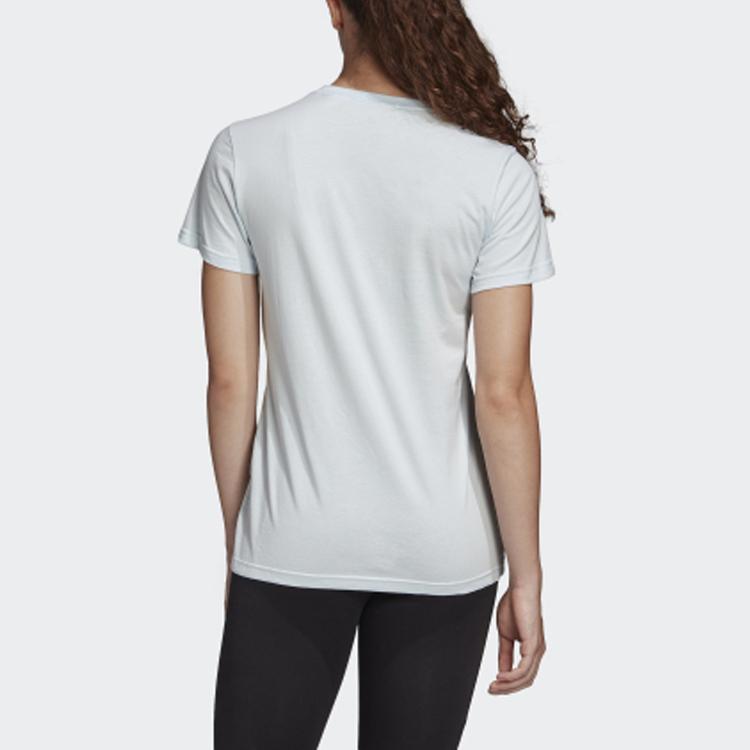 Adidas Logo Print Round Neck Short Sleeve T-Shirt Women Tops Light-Blue FQ3241