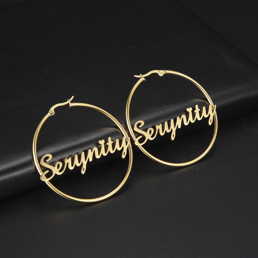 Lucktune Custom Name Hoop Earring Stainless Steel Personalized Letter Nameplate Earrings for Women Jewelry Valentine's Day Gifts