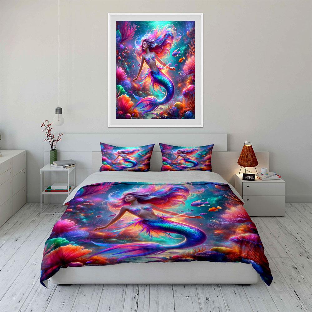 Mermaid Theme Home Decor Set Multiple Sizes Kid'S And Adults' Bedroom Exquisite 3Pc Bedding Set, Gift
