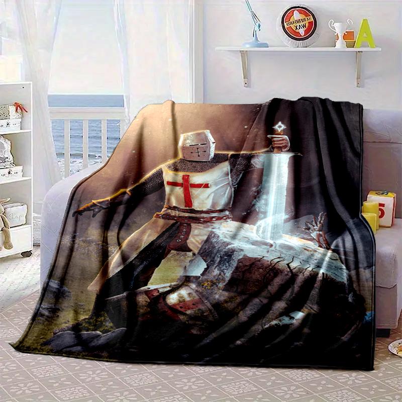 Knights Templar Symbol Blanket Flannel Blanket for Bed, Sofa, Camping, Hiking, Picnic Essentials, Gift for Family Fan Gifts
