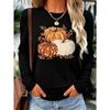 Women's Autumn Winter Pumpkin Print Long‑Sleeve Top, Elegant Crew Neck Loose‑Fit Long Sleeve, Street Style For Halloween & Daily Outings