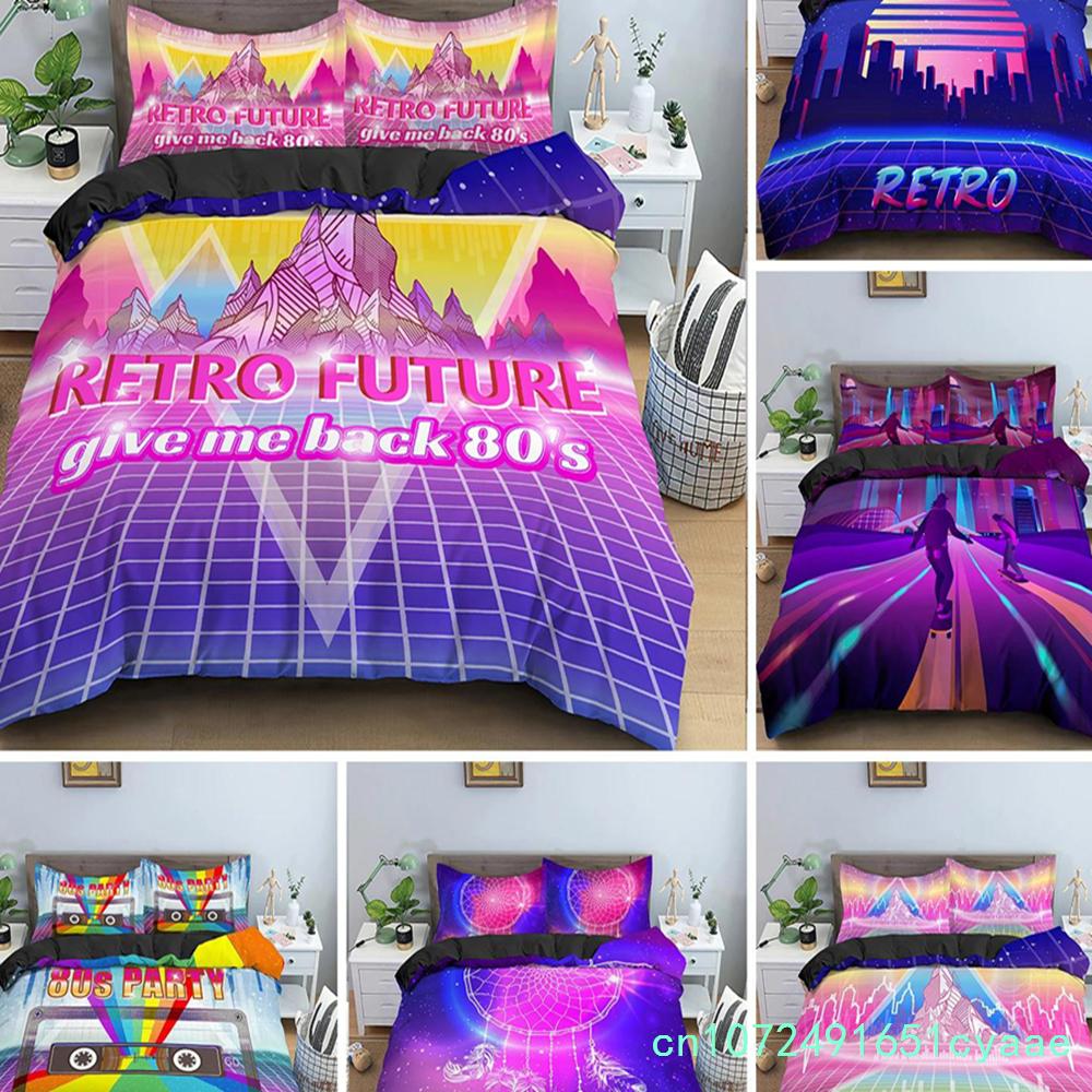 Retro Duvet Cover Set Vintage Give Me Back 80s Pattern Bedding Set Microfiber Queen King Size Quilt Cover 3Pcs For Teens Adult
