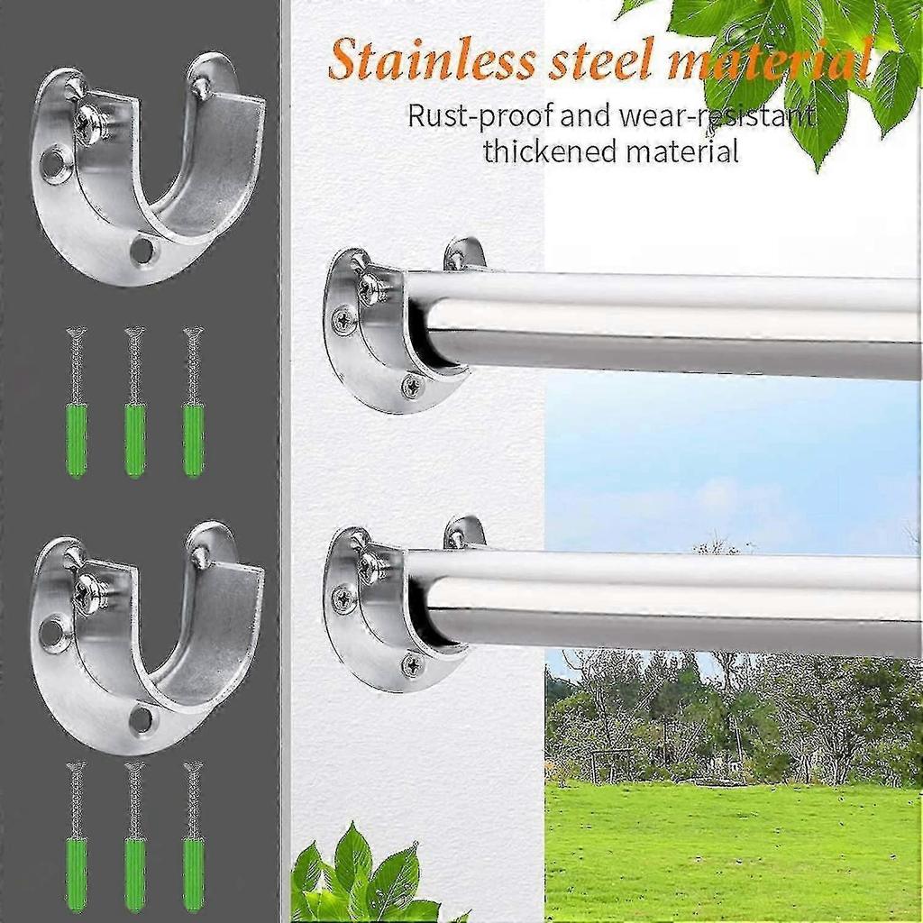 Wardrobe Rod Bracket Set - Stainless Steel Flange Holder for 25mm Curtain Rods