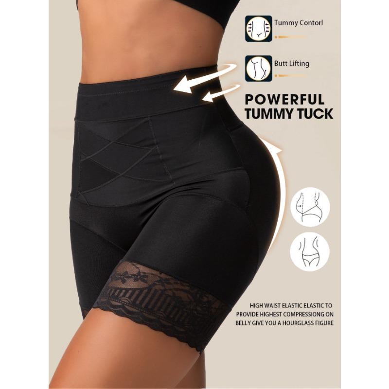 High Waist Cross Compression Lace Trim Tummy Control Shapewear Shorts S