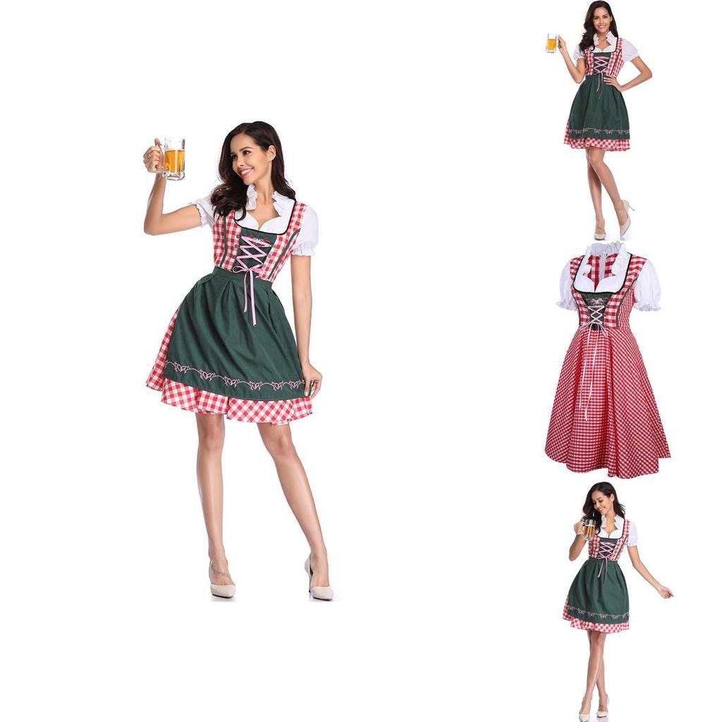 Elegant Women Oktoberfest Dress With Bavarian Dirndl Costume And Puff Sleeves