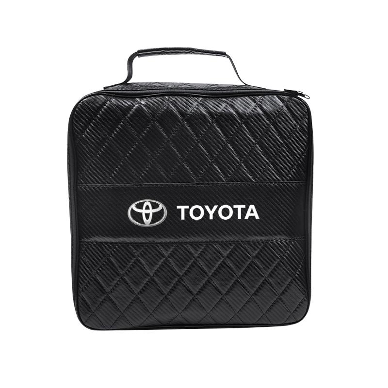 Car Charge Cable Storage Bag Sundries Organizer Valve Cap For Toyota RAV4 Yaris CHR Aygo Corolla Prius Camry Prado Avalon Hilux