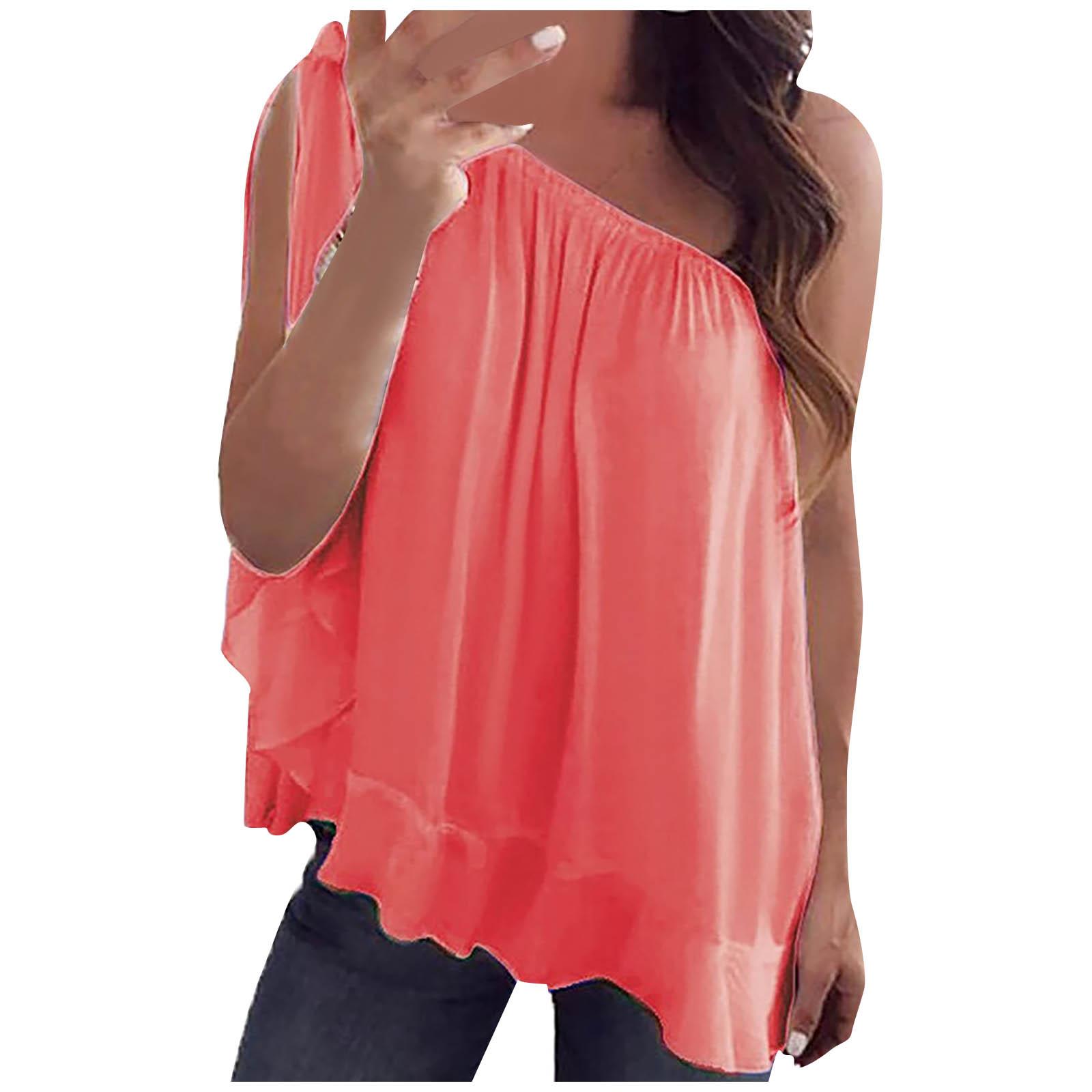 

Женская модная шифоновая футболка с открытыми плечами, без рукавов, повседневные топы, блузка M арбуз красный