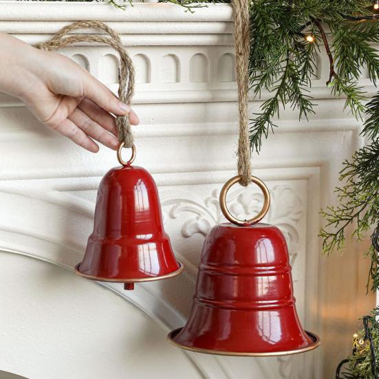 Yousheng Rustic Metal Christmas Bell Large Red Green Golden Jingle Bell Christmas Tree Hanging Decor Vintage Handmade Wind Chime for Tree Wreath Door