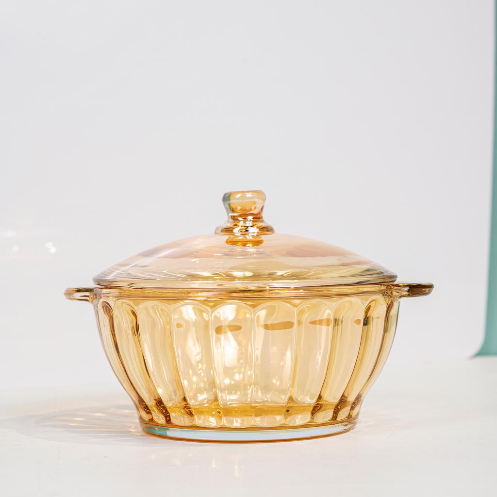 Amber-Colored Crystal Pumpkin Soup Pot Heat Resistant Decorative Home Bowl for Soup Cooking