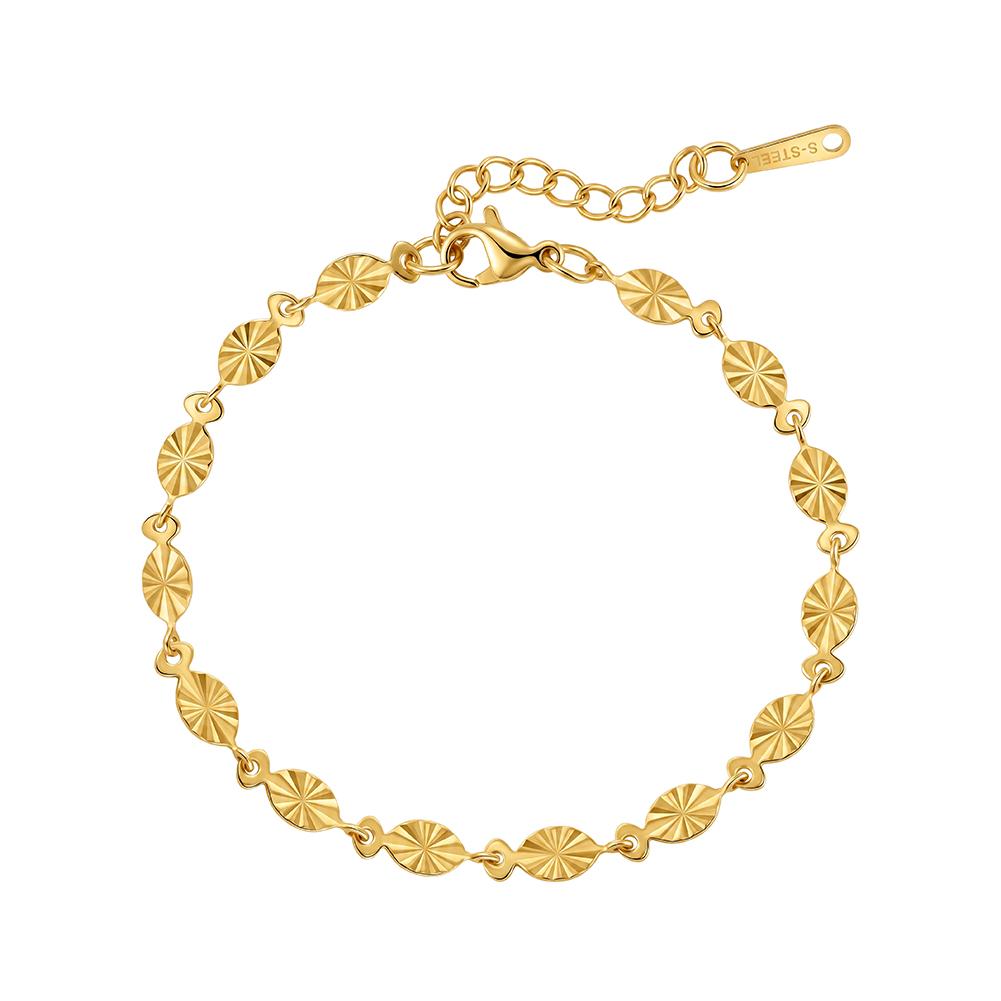 Textured Sunburst Disc 304 Stainless Steel Gold Tone Women Bracelet for Minimalist Daily Styling With Subtle Vintage Charm