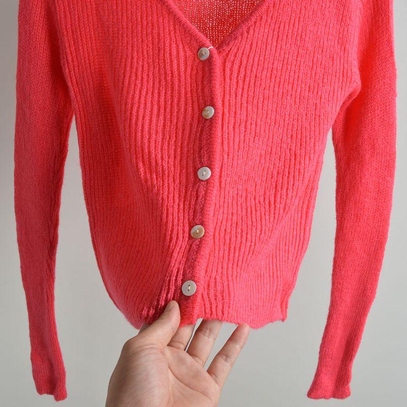 French Simplicity V Neck Sweaters Cardigan Women's Clothes Spring and Autumn Slim Fit Short Button Outer Long-Sleeves Coat Top