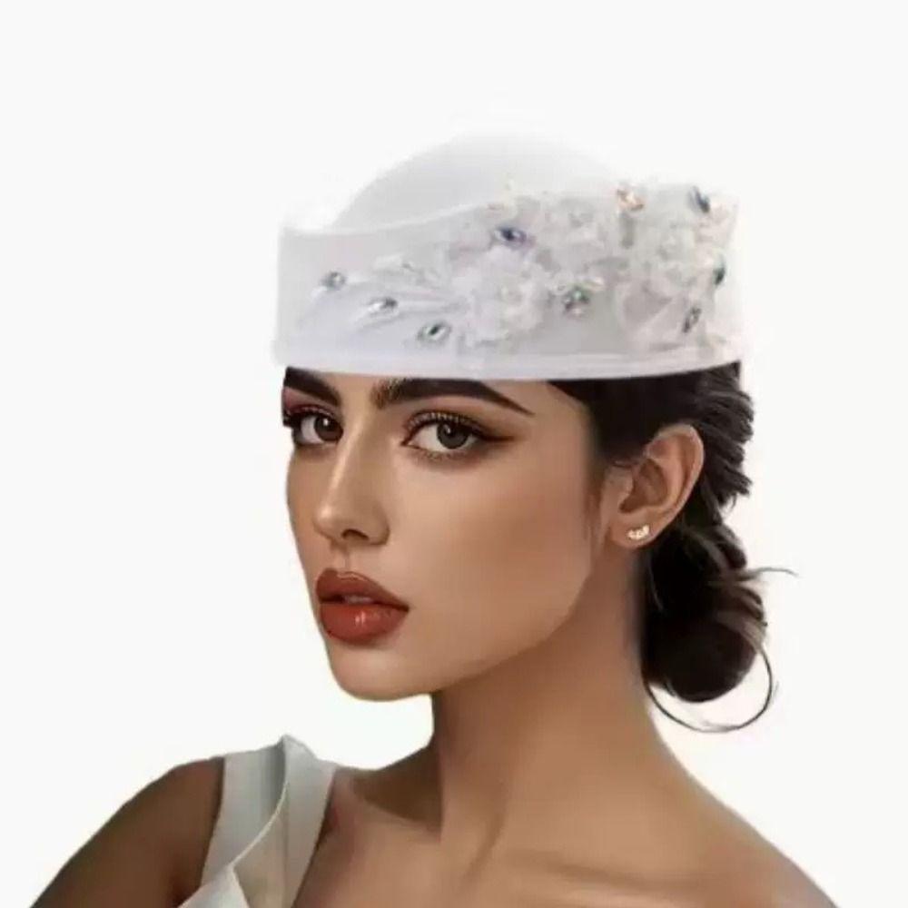 Vintage Pillbox Hat Flower Airline Stewardess Caps Teardrop Hat Formal Hat  Fashion Show