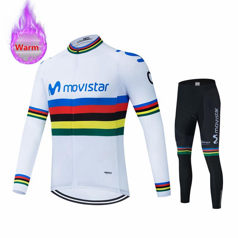 New 2025 Bicycle Winter Cycling Clothes Movistar Long Sleeve Clothing Riding Jersey Set Mtb Thermal Fleece Maillot Ropa Ciclismo