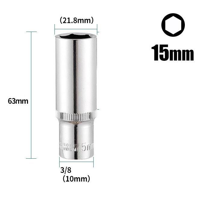 1PC 3/8in Deep Socket Adapter Hex Socket Wrench Heads Ratchet Tool 8-24mm 1/2Drive 6 Point Socket For Impact Deep Socket Adapter