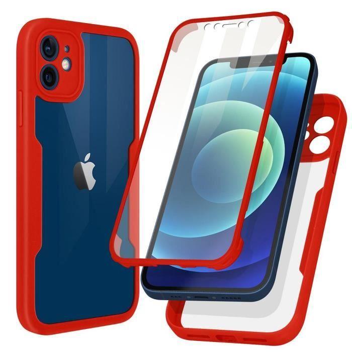 Coque de protection - pour iPhone 12 - Rouge - Intégrale 360° - Transparent - Semi-rigide