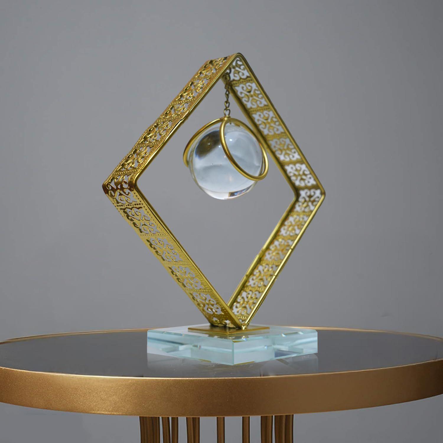 

Clear Crystal Ball with Stand, Light Luxury Crystal Sphere for Gift, Gold Art Deco for Photography Ornaments, Bookcase, Wedding, Party
