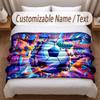 Soccer Theme Soft Blanket Personalized Custom Name Text Print Warm Blanket Home Sofa Bedroom Decor