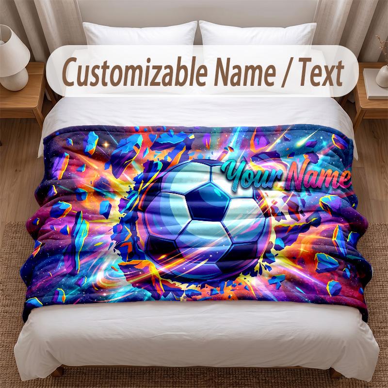 Soccer Theme Soft Blanket Personalized Custom Name Text Print Warm Blanket Home Sofa Bedroom Decor