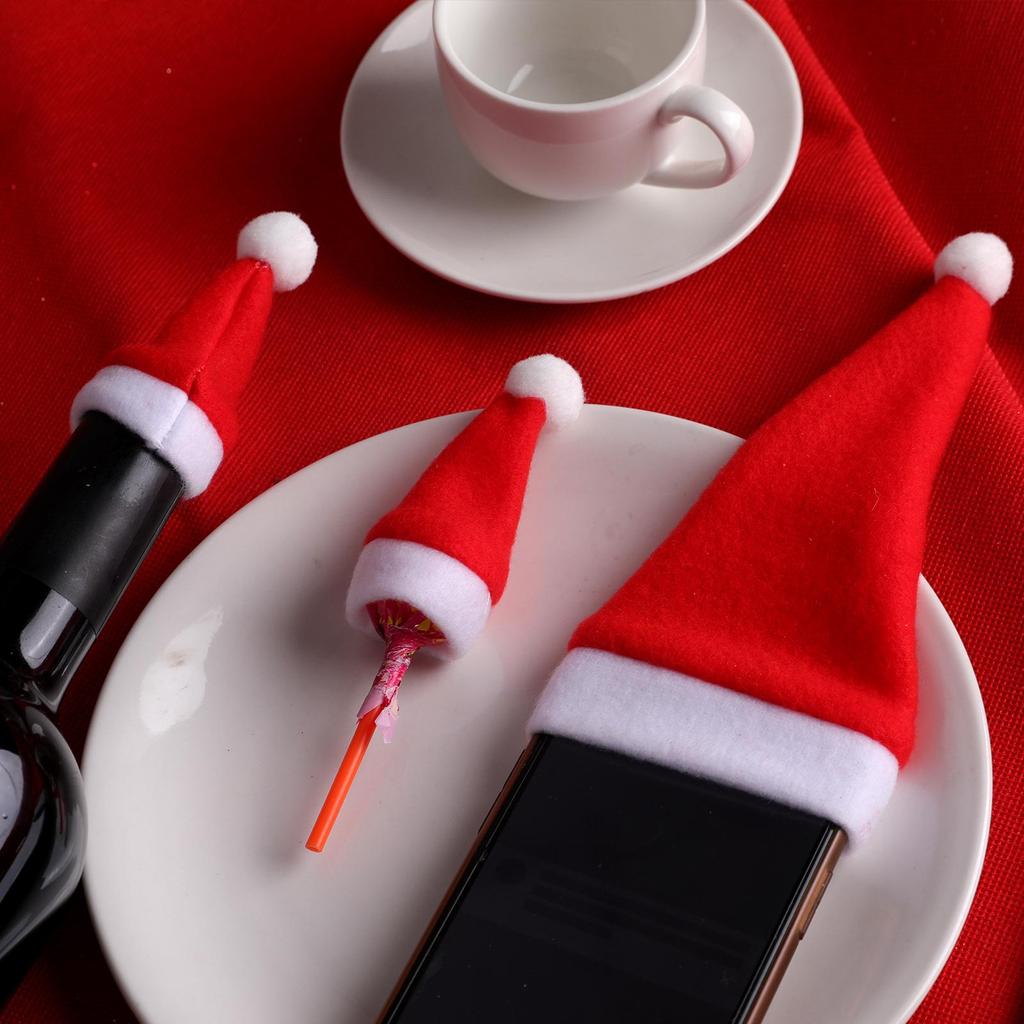 Qiao Ding Christmas Mini Hat & Knife Fork Set: Brushed Cloth Decor for Home, Wine Bottle Cover
