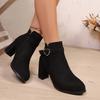Foreign Trade Large Size Martin Boots Women's 2025 Autumn and Winter New British Style Suede Pointed Thick Heel Short Fashion Boots