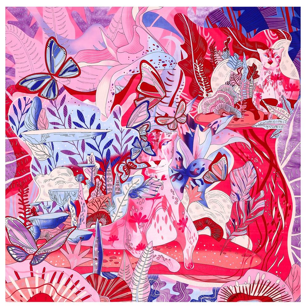 Silk Scarf Women Large Shawls Graffiti 130CM Square Scarves Wraps Bandana Luxury Kerchief Hijab Scarf Female Foulards