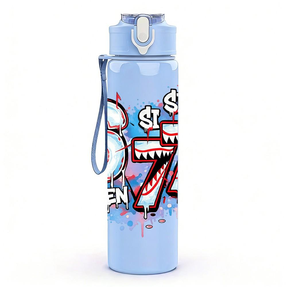1PC Graffiti Number Six Seven Print 750ml Color Plastic Sports Water Bottle Leakproof Flip Straw Lid Suitable for Sports Office Home Use