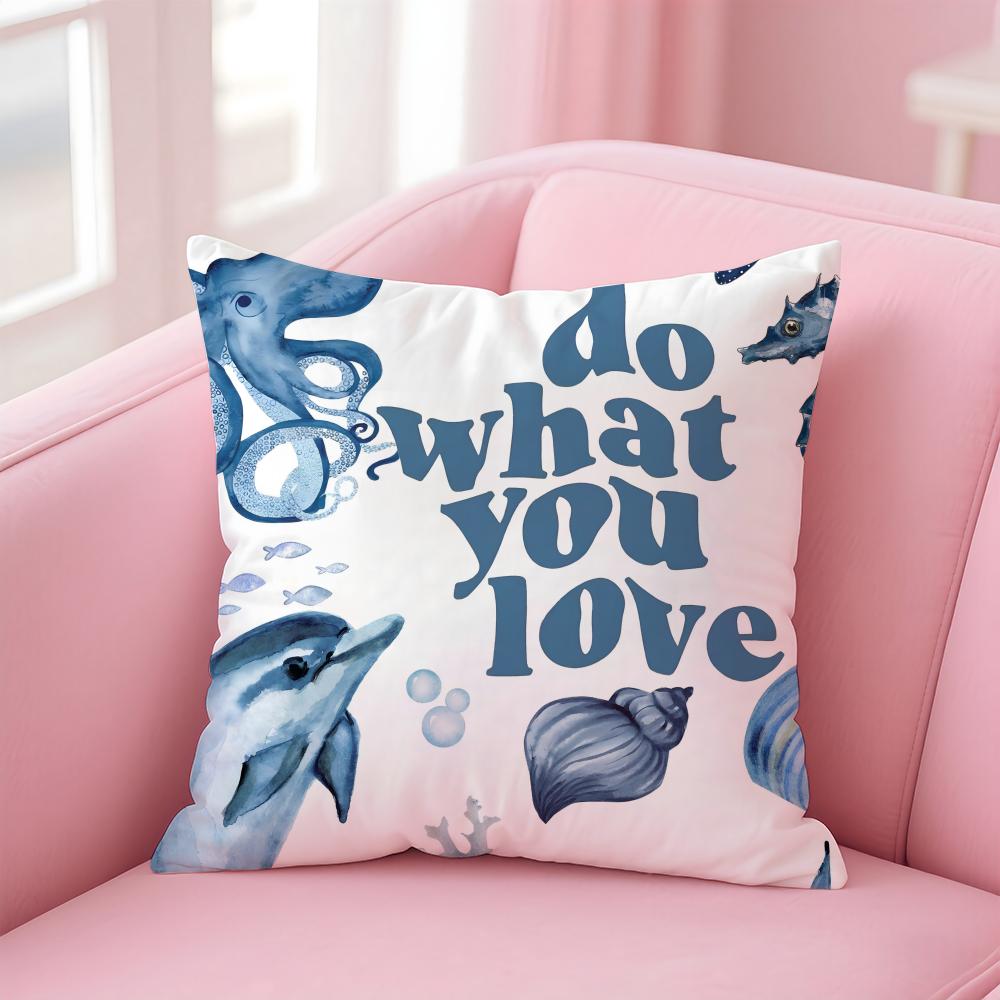 Marine Theme Rudder Anchor Animals Cushion Cover Pillow Case Soft Friendly Fabric  Concealed Zipper