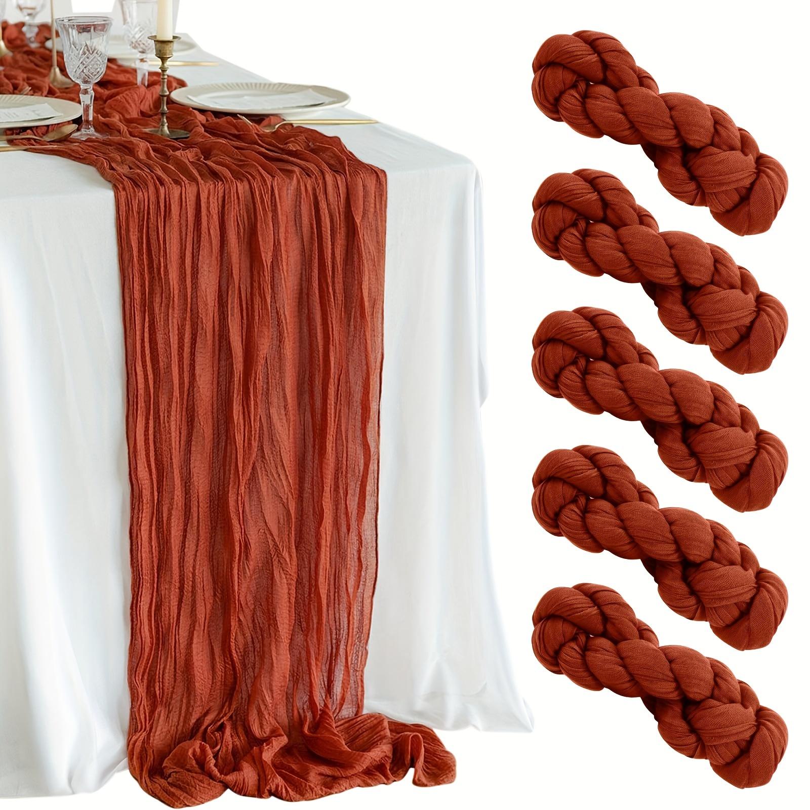 

5pcs Handmade Polyester Table Runners, Versatile Cloth Table Runner Set, for Wedding, Bridal Shower, Birthday, Bachelor Party, and Special Occasions 35.4*118inch кирпич красный