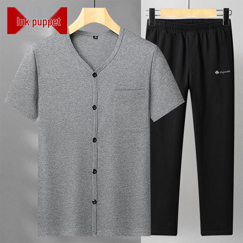 Elderly Men s Loose Cotton Two-Piece Summer Set 3XL