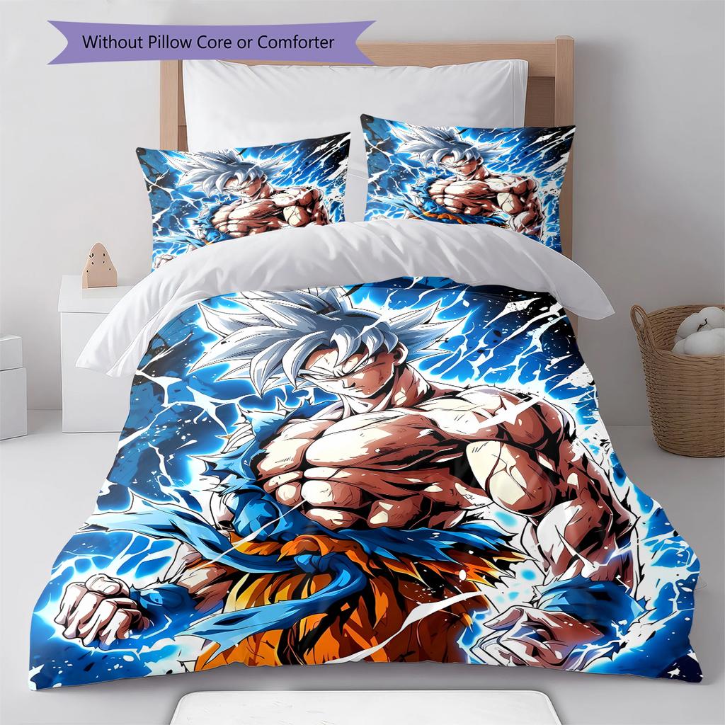 Son Goku Muster Bettwäsche, Steppbett Set Bettbezug Kissenbezug Zuhause Geburtstagsgeschenk (1 Bettbezug + 2 Kissenbezüge, ohne Füllung)