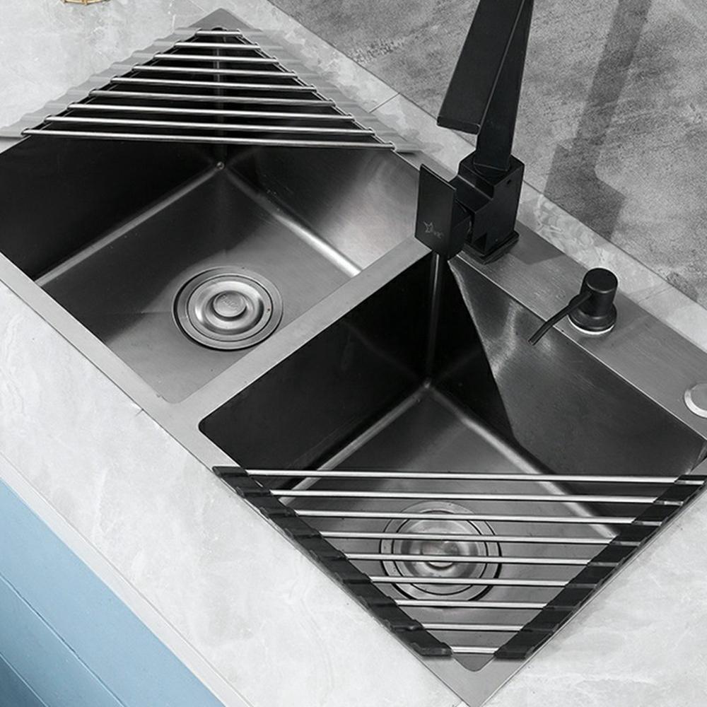 Foldable Stainless Steel Dish Drying Rack Sink Roll-Up Drainer Mat Multi-Function Kitchen Draining Basket