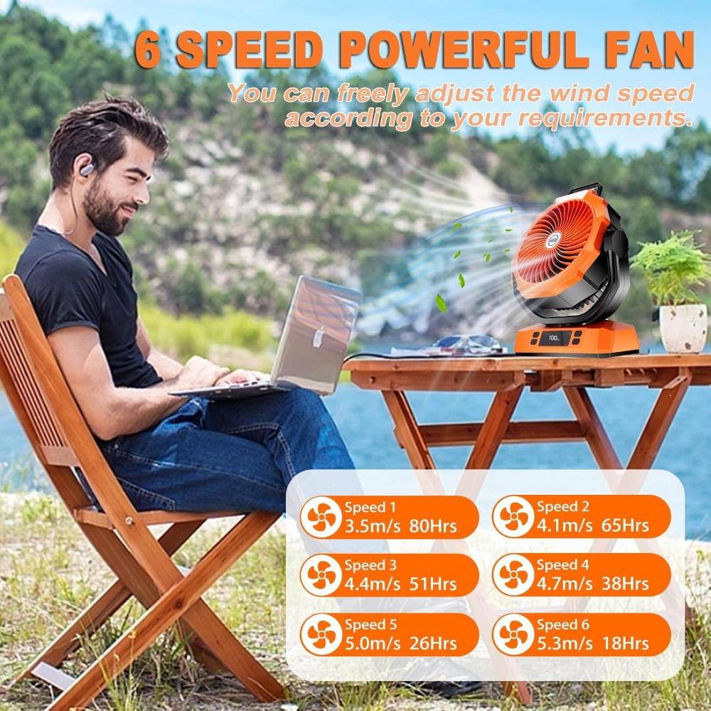 US Shipping Rechargeable Portable Camping Fan 12 Inch 40000mAh Battery Powered Fan with LED Light Digital Display Timer 6