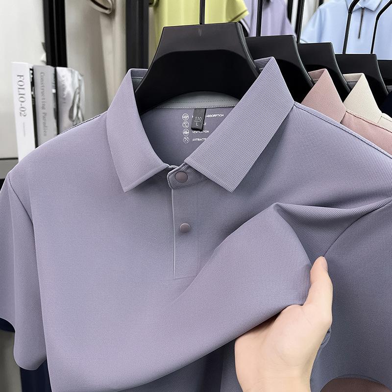 New Summer Collection: Men’s Ice-silk Polo Shirt – a Simple, Casual, Breathable and Cooling Short-sleeved T-shirt with a Turn-down Collar