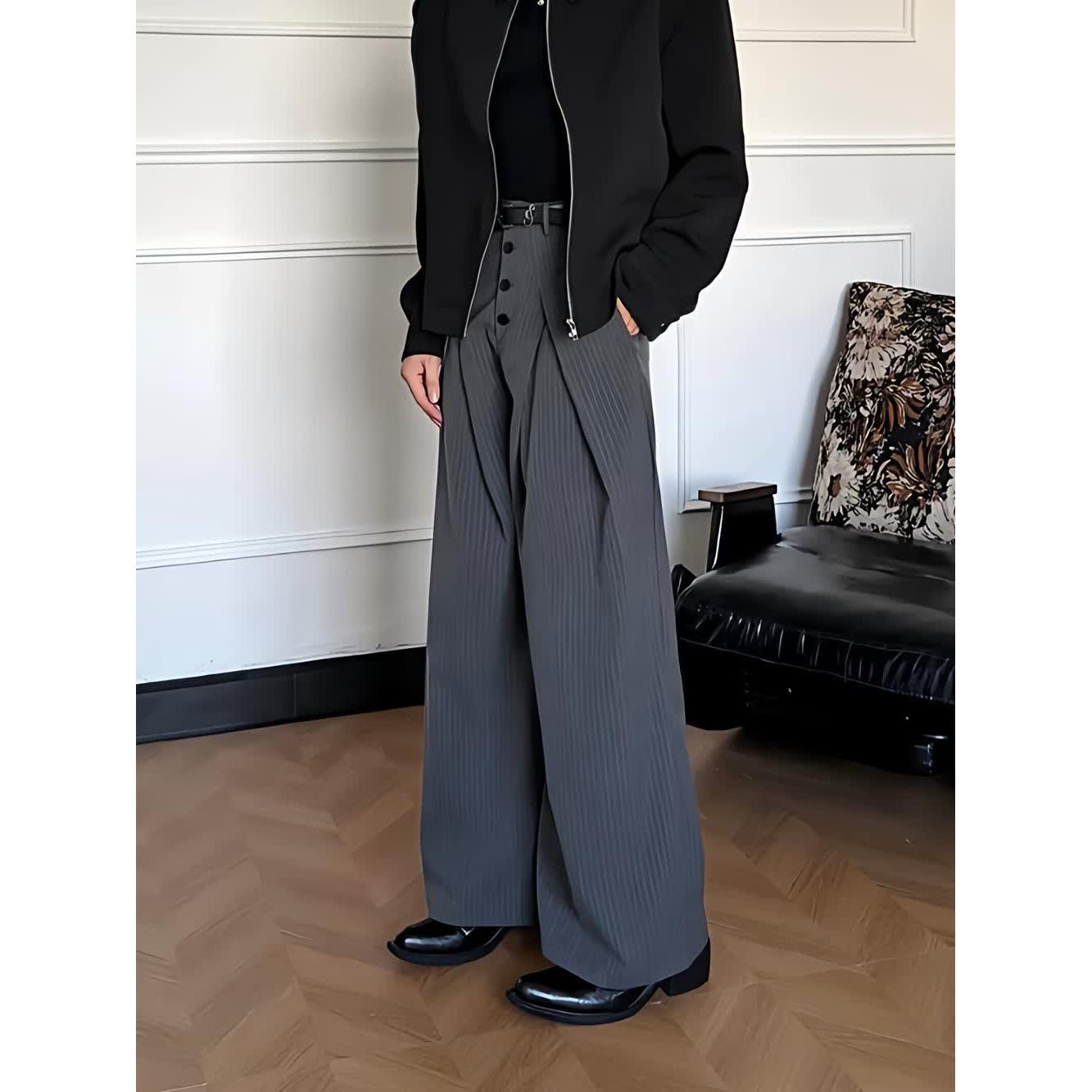 Harajuku Japanese Style Striped Pleated Casual Pants - Trendy & Versatile 3XL