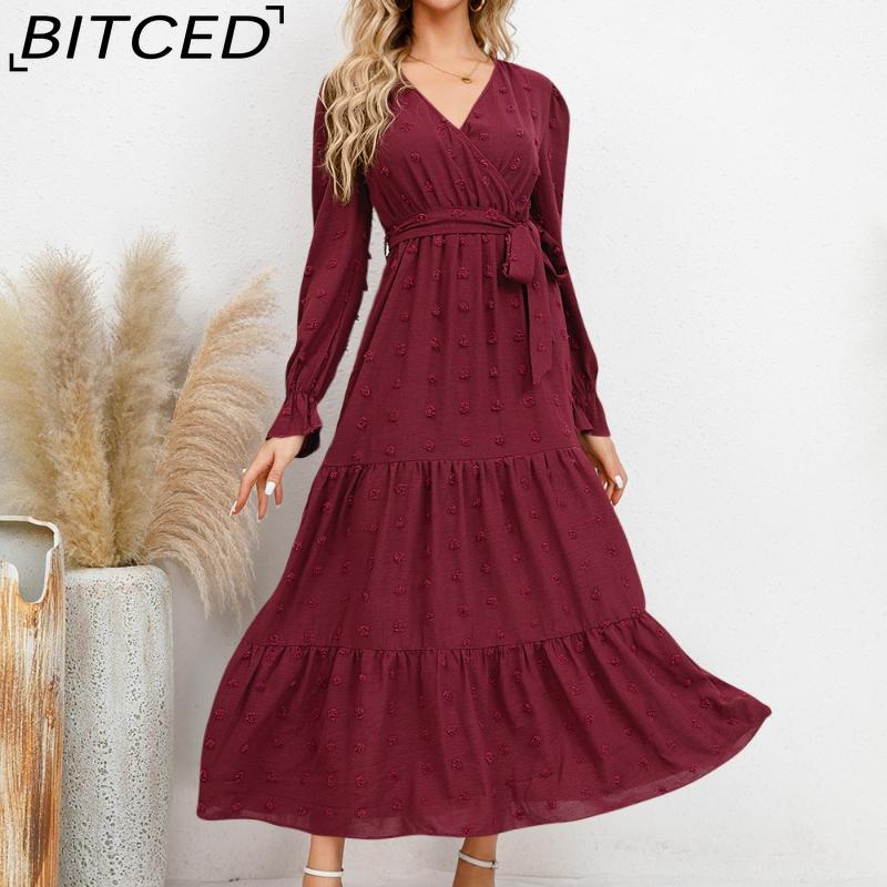 BITCED Herbst/Winter Einfarbiges Casual-Kleid mit weitem Saum Damen Langkleid