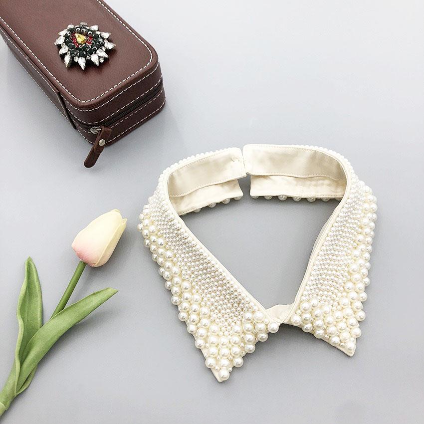 Elegant Vintage Pearl Embellished Handcrafted Collar for Women High-Quality Polyester Fiber Pearl Sewing Woven Necktie Style