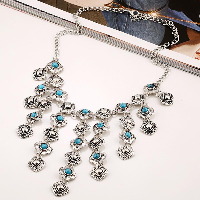 Ethnic Style Simulation Gemstone Decoration Tassel Design Women Necklace For Boho Jewelry Enthusiasts