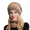 Hat autumn and winter Korean version gradual change color wool hat thickened warm ear protection cold knitted hat two-piece set
