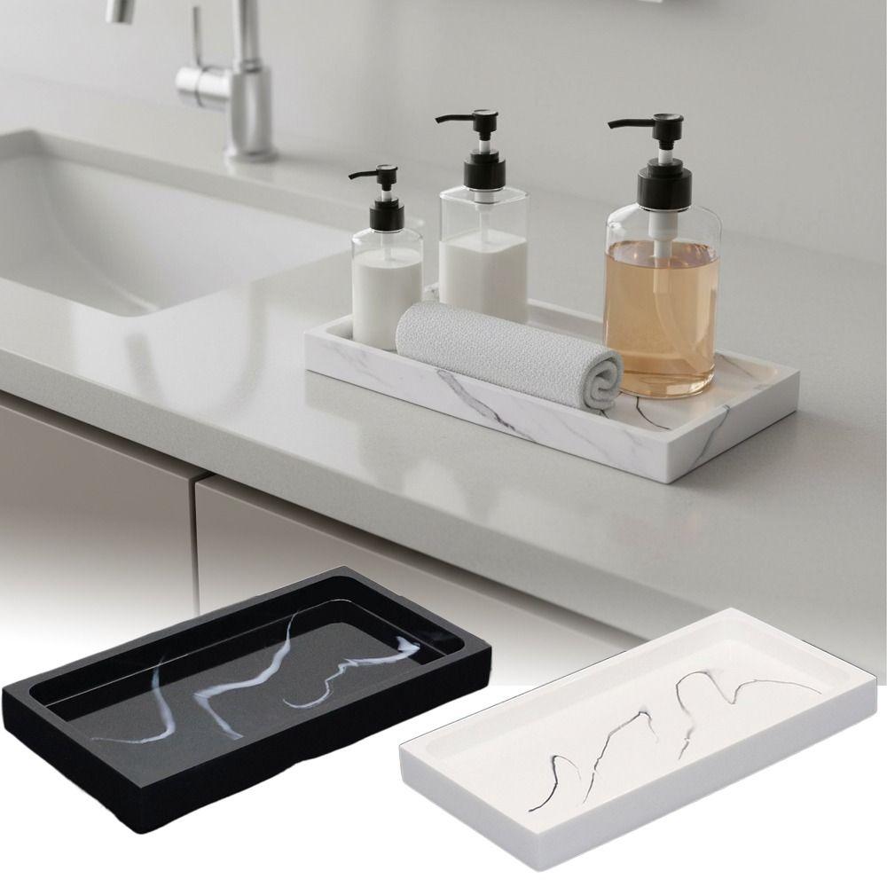 High Grade Marble Patterned Bathroom Counter Tray Resin Rectangular Soap Dispenser Tray Hotel Sink Storage Tray