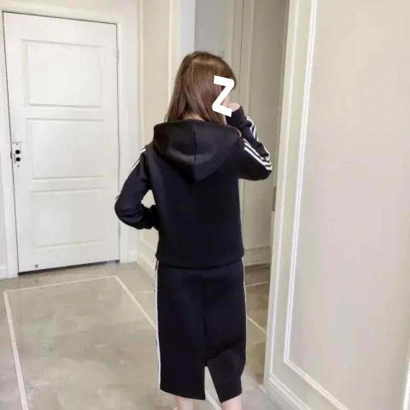Korean Style Autumn Black Casual Suit Sweatshirt Skirt Fashion Slim Suit Skirt Two-piece Set for Women